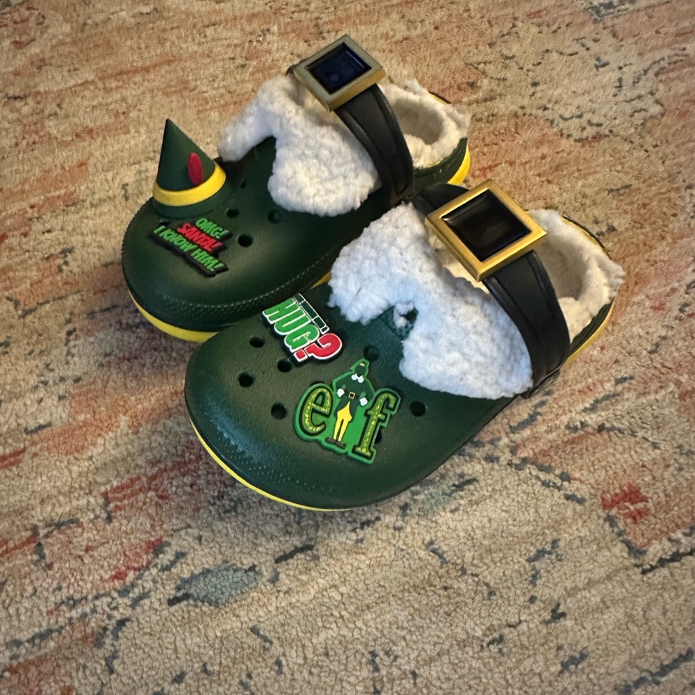 CROCS Green and Black Slippers with Decorative Charms